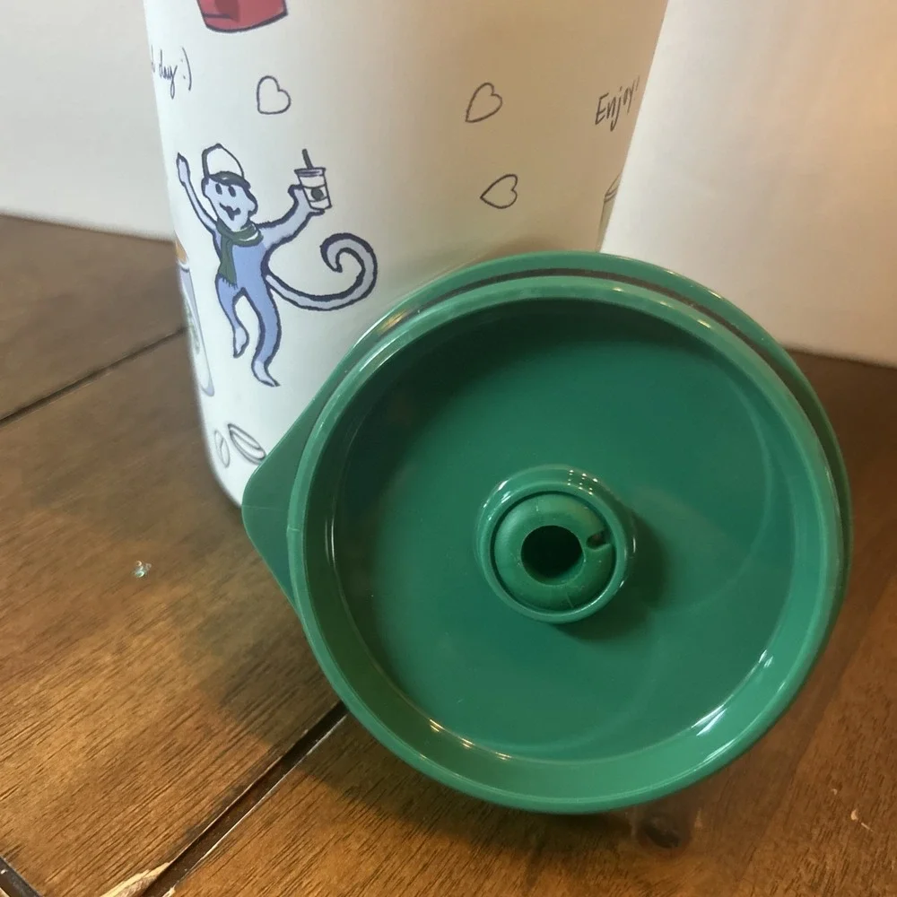 Starbucks Roller Rabbit Monkey 24oz Tumbler Quencher Holiday 2025 Green Lid